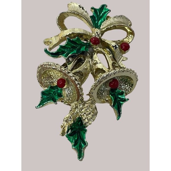 Gerry’s Vintage Christmas Bells & Holly Brooch 2”x1” - Picture 1 of 3